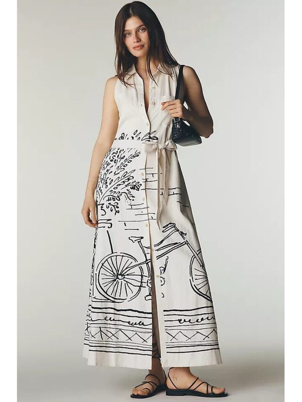 Anthropologie Maeve Mona 100% Linen Shirtdress by Miki Lowe Bicycle Medium